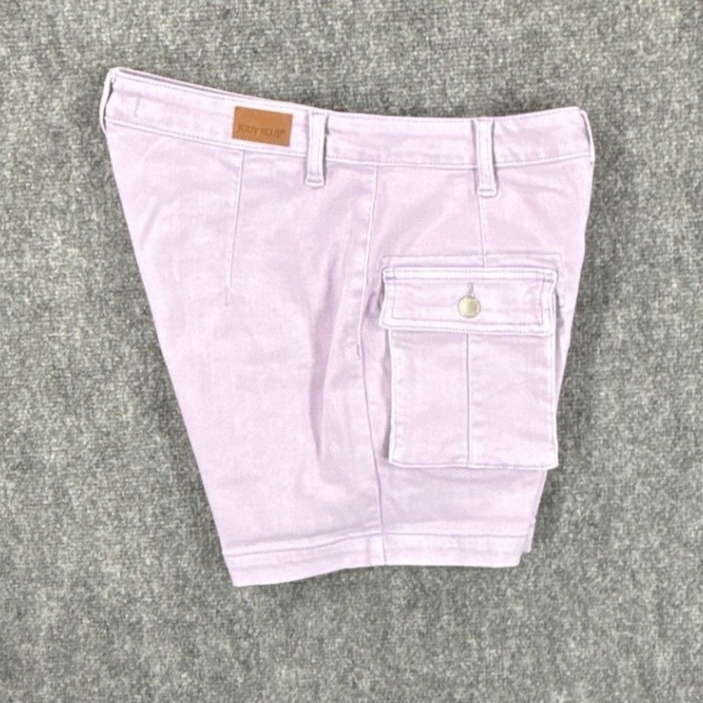 Judy Blue Womens Large Lavender Purple Garment Dyed Cargo Denim Shorts